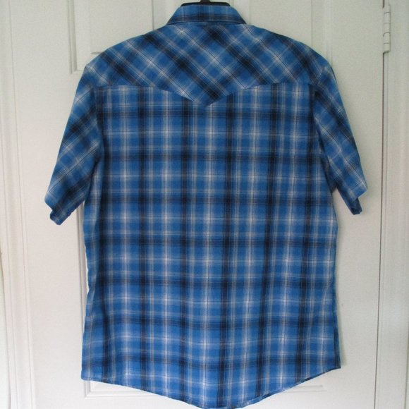 Wrangler Mens S/S Blue Plaid Pearl Snap Western Casual Shirt - Size Large - Picture 4 of 4